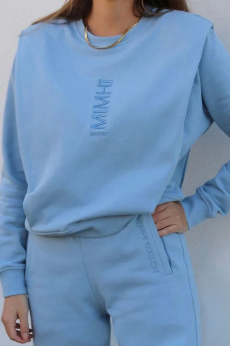 Padded Shoulder Lauper Sweatshirt – Light Blue - MIMHI MAISON