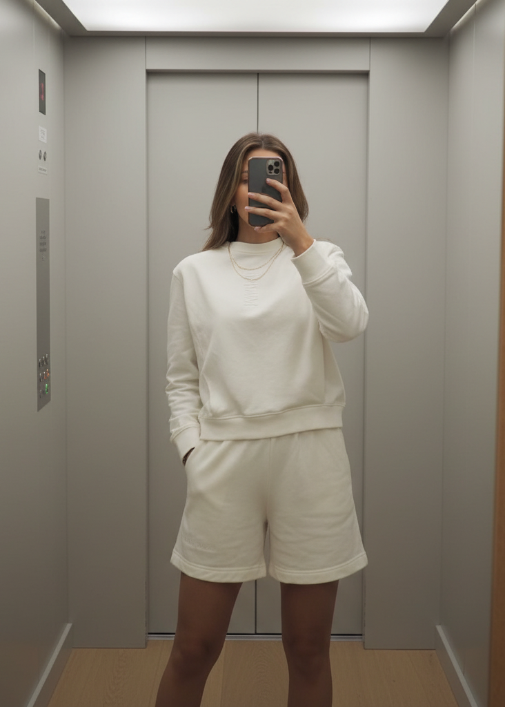 Padded Shoulder Lauper Sweatshirt – White