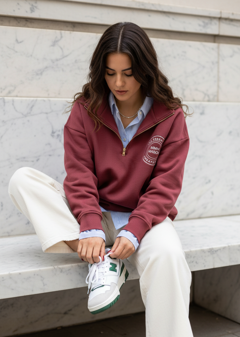 The Essential Half-Zip Sweatshirt - Burgundy
