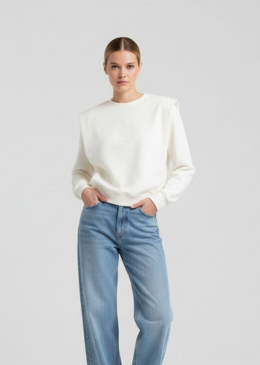 Padded Shoulder Lauper Sweatshirt – White