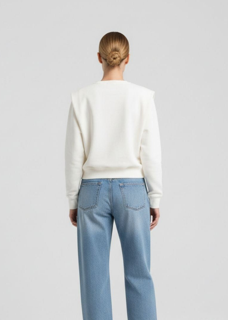 Padded Shoulder Lauper Sweatshirt – White