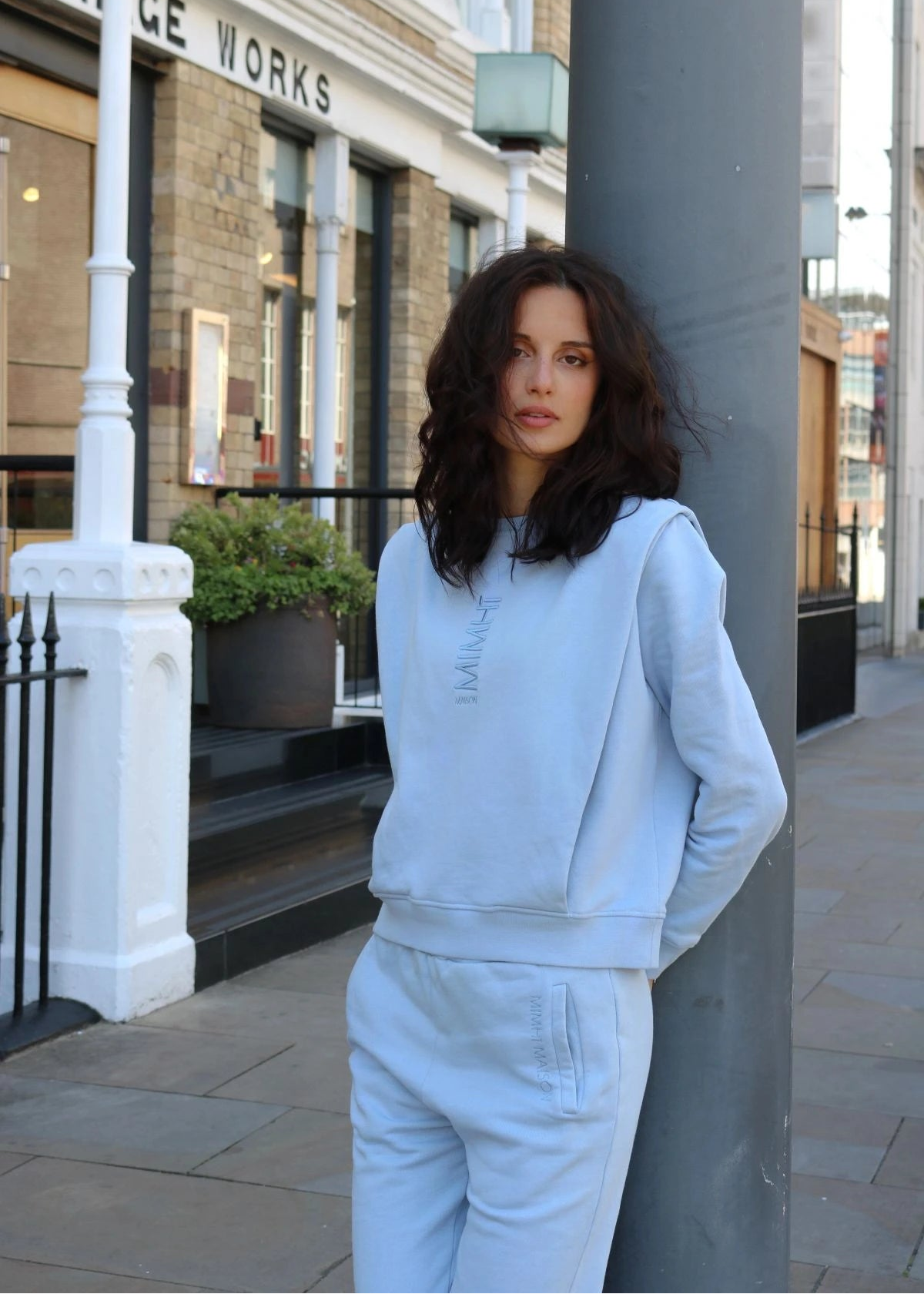 Padded Shoulder Lauper Sweatshirt – Light Blue