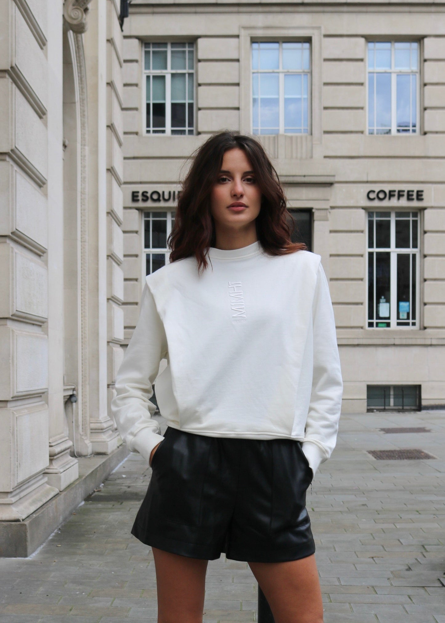 Padded Shoulder Lauper Sweatshirt – White