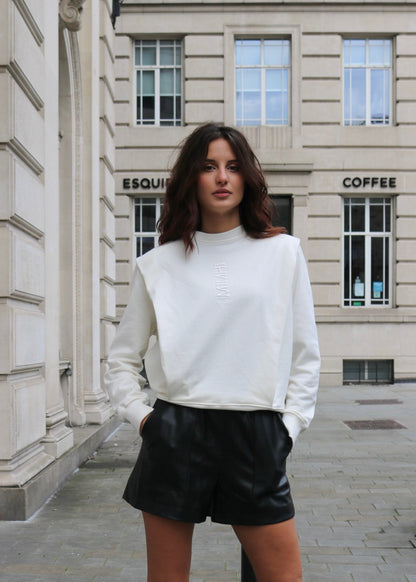 Padded Shoulder Lauper Sweatshirt – White