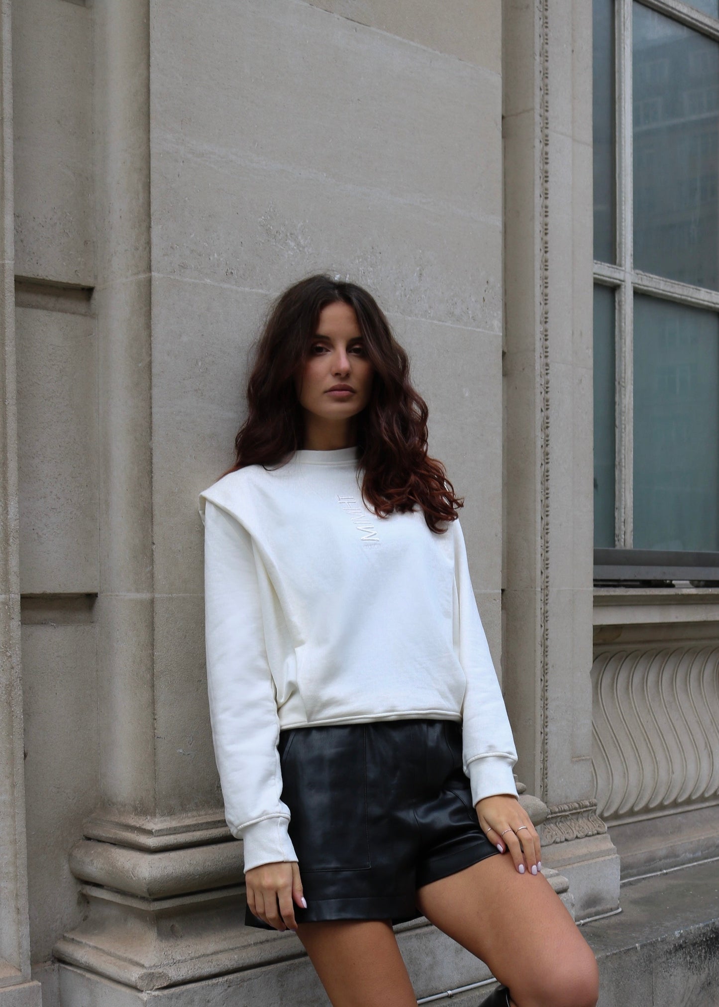Padded Shoulder Lauper Sweatshirt – White