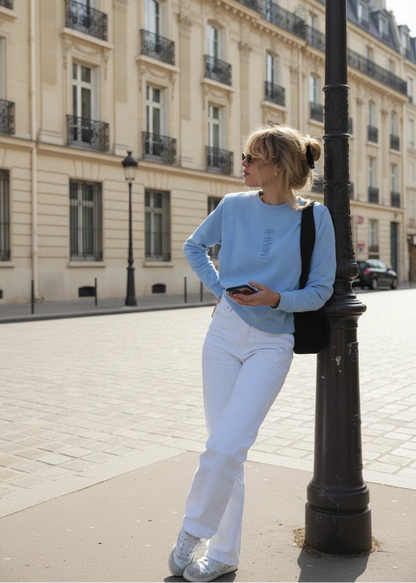 Padded Shoulder Lauper Sweatshirt – Light Blue