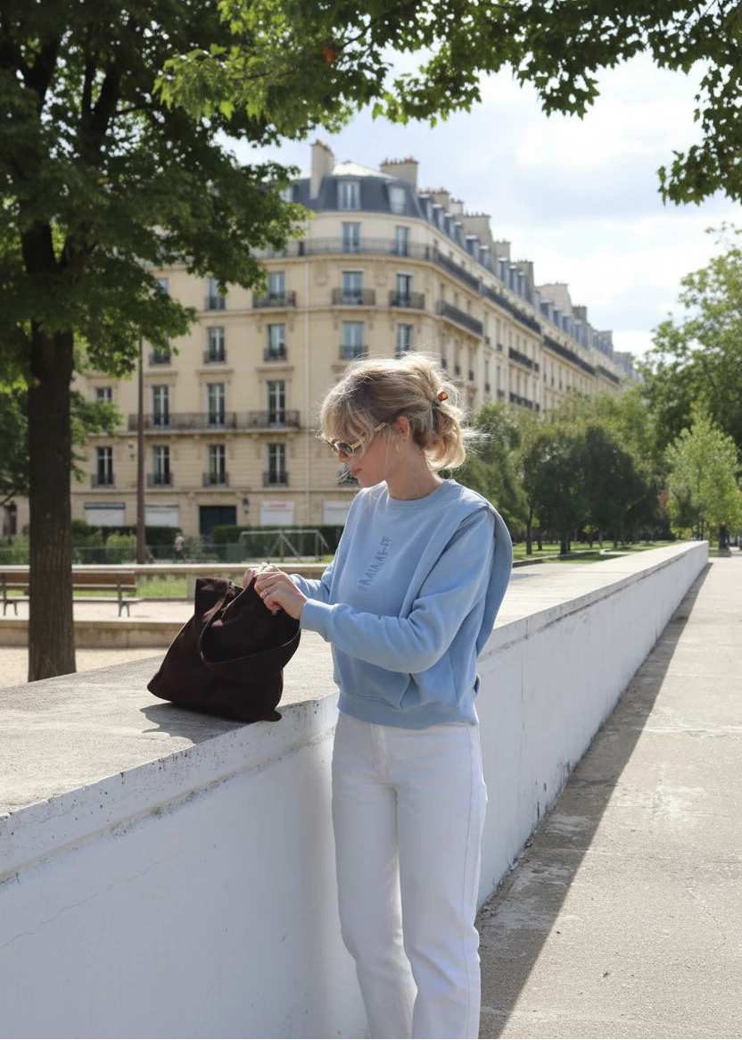 Padded Shoulder Lauper Sweatshirt – Light Blue