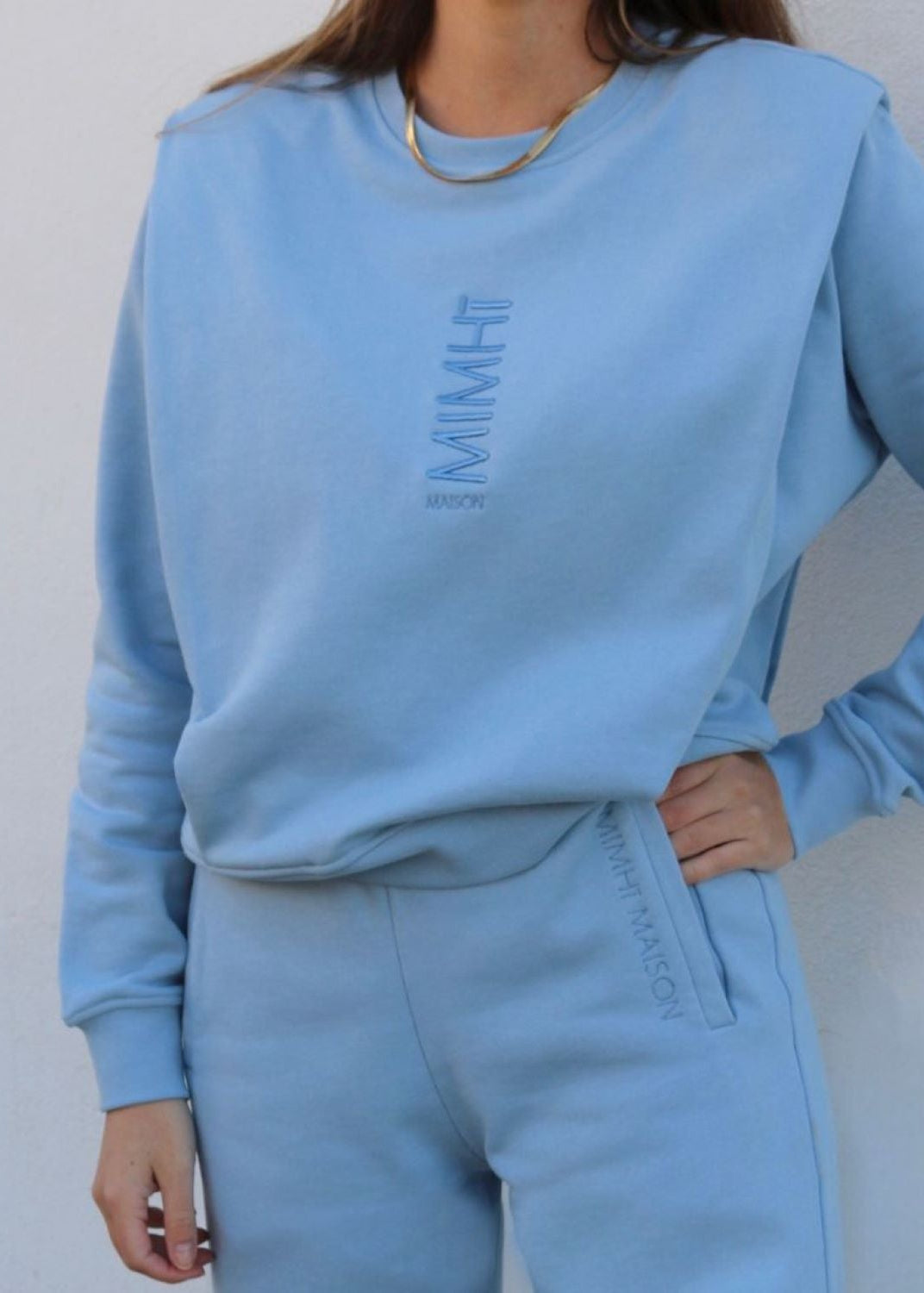 Padded Shoulder Lauper Sweatshirt – Light Blue