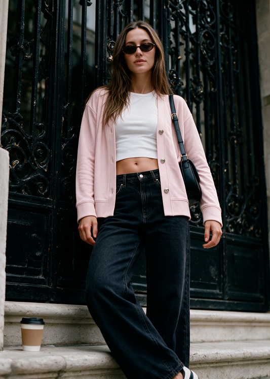 Cárdigan Rosie rosa de piqué italiano