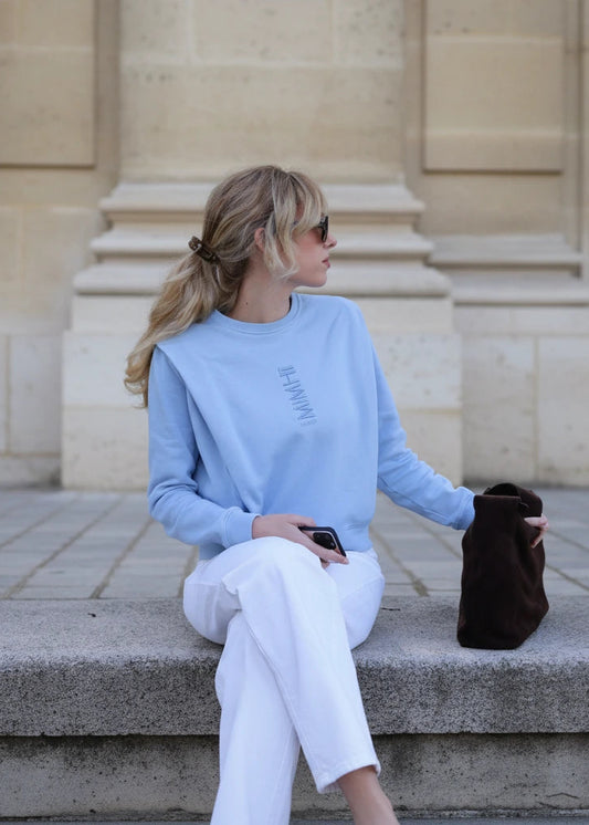 Padded Shoulder Lauper Sweatshirt – Light Blue