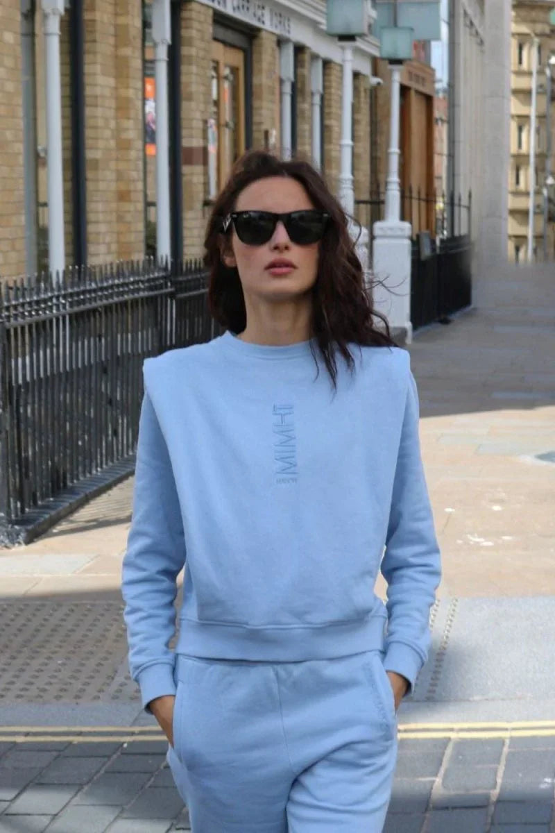 Padded Shoulder Lauper Sweatshirt – Light Blue - MIMHI MAISON
