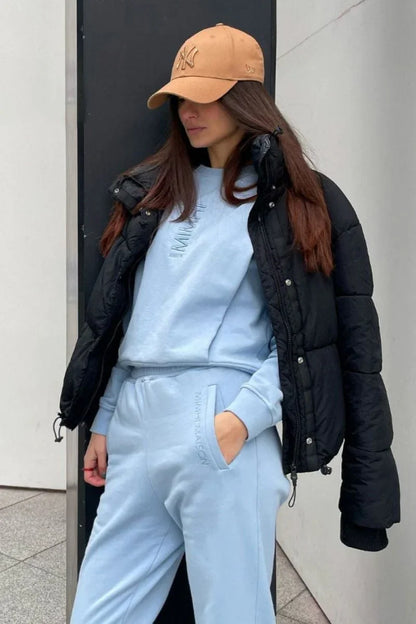 Padded Shoulder Lauper Sweatshirt – Light Blue - MIMHI MAISON