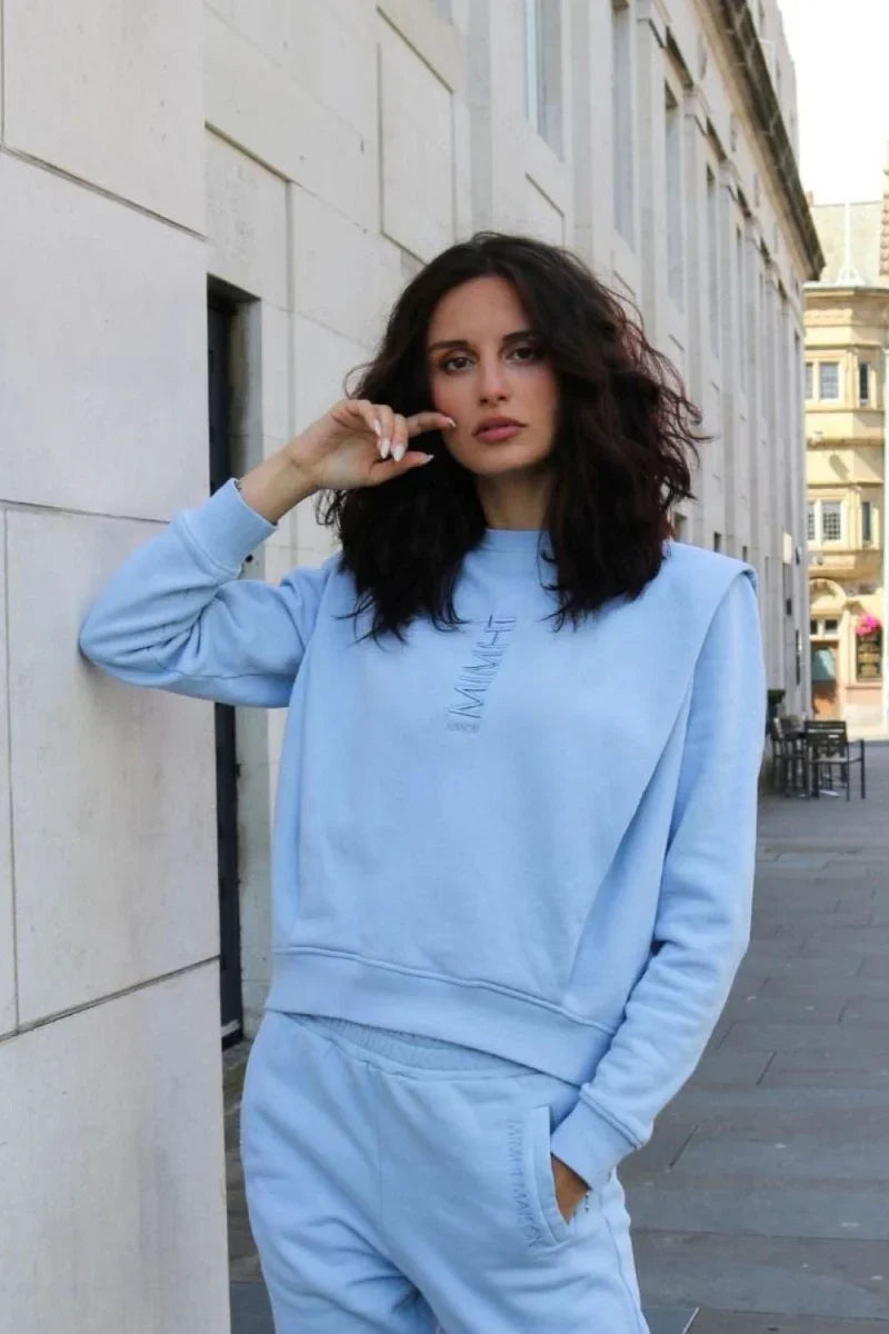 Padded Shoulder Lauper Sweatshirt – Light Blue - MIMHI MAISON