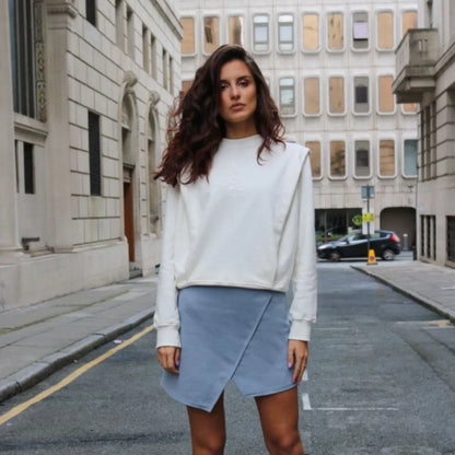 Padded Shoulder Lauper Sweatshirt – White - MIMHI MAISON