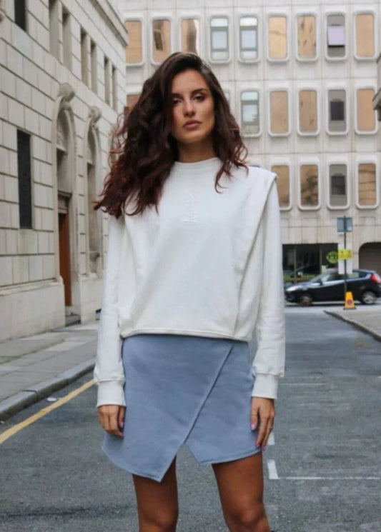 Padded Shoulder Lauper Sweatshirt – White - MIMHI MAISON