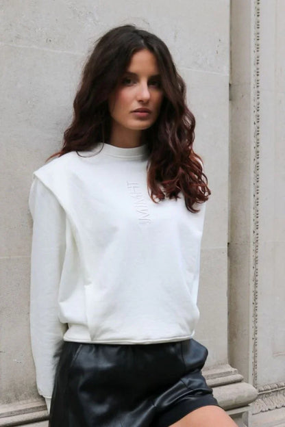 Padded Shoulder Lauper Sweatshirt – White - MIMHI MAISON