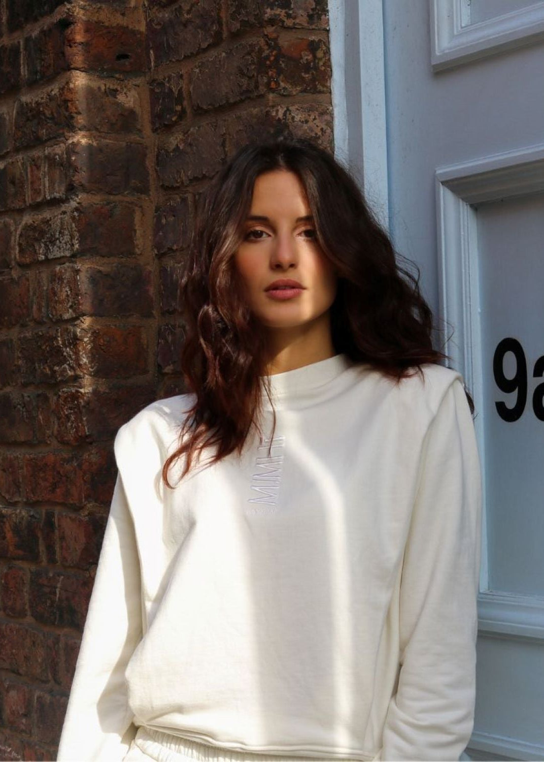 Padded Shoulder Lauper Sweatshirt – White