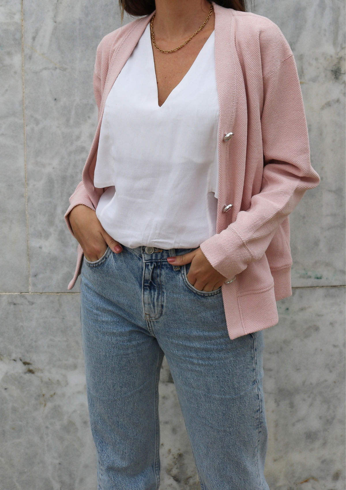 Light pink cardigan outfit best sale